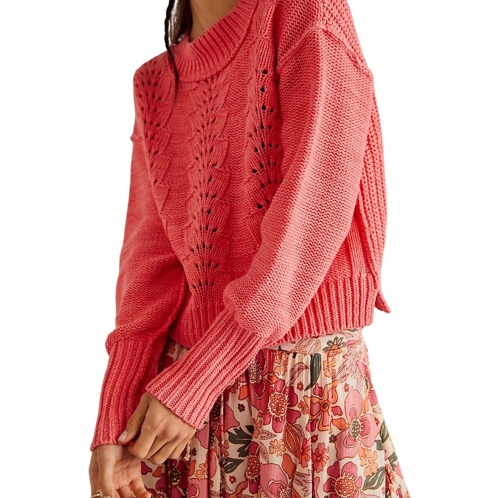 FREE PEOPLE Textured Knit Sweater – Coral Pink – Size Small-Cropped‎ - Picture 3 of 6